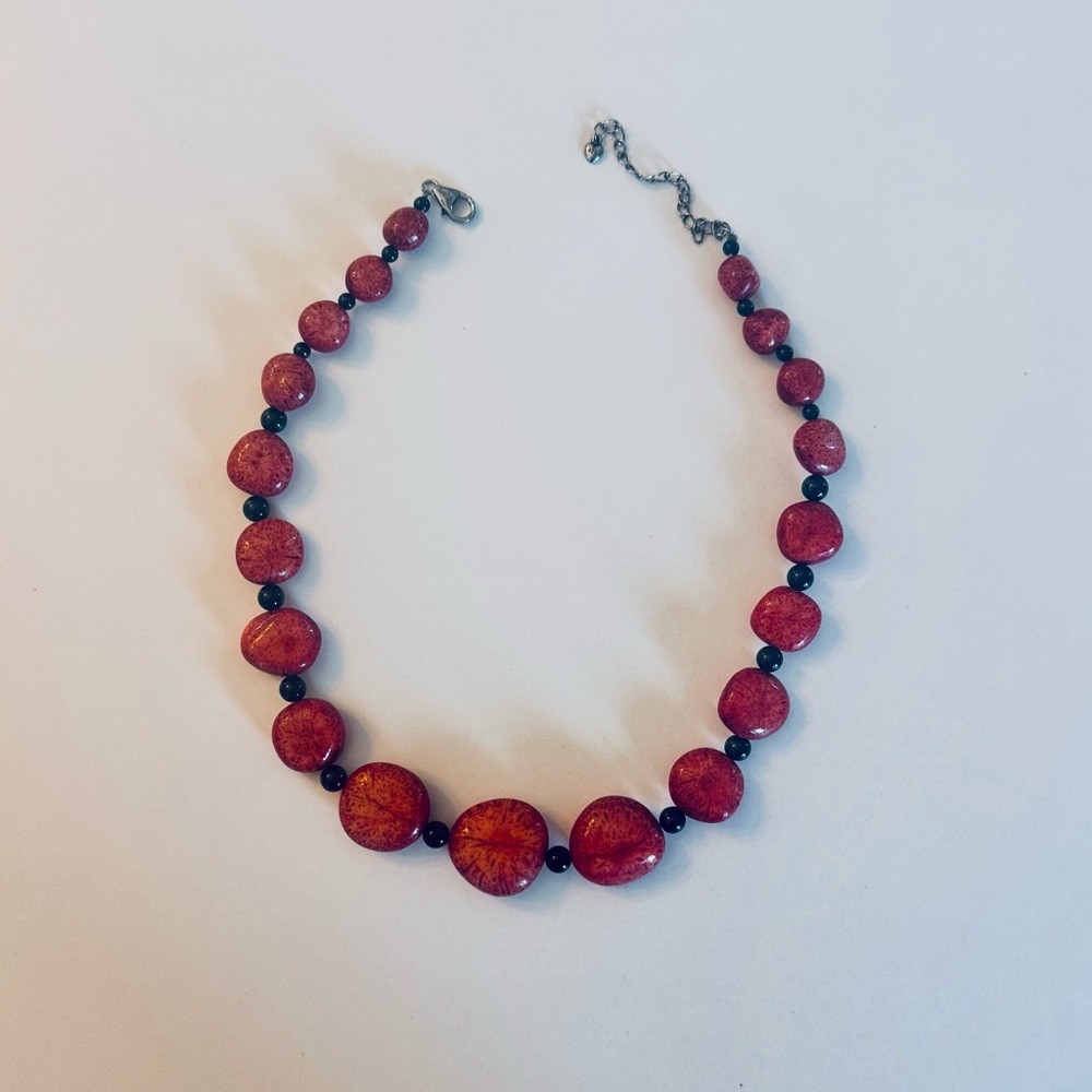 Bold Natural Seed Bead Red Beaded Necklace Graduated Size, 15” Adjustable